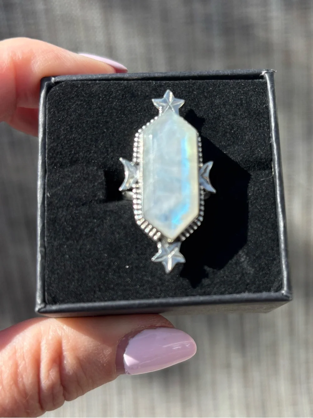 Sterling Silver Moonstone Statement Ring Size 7.5